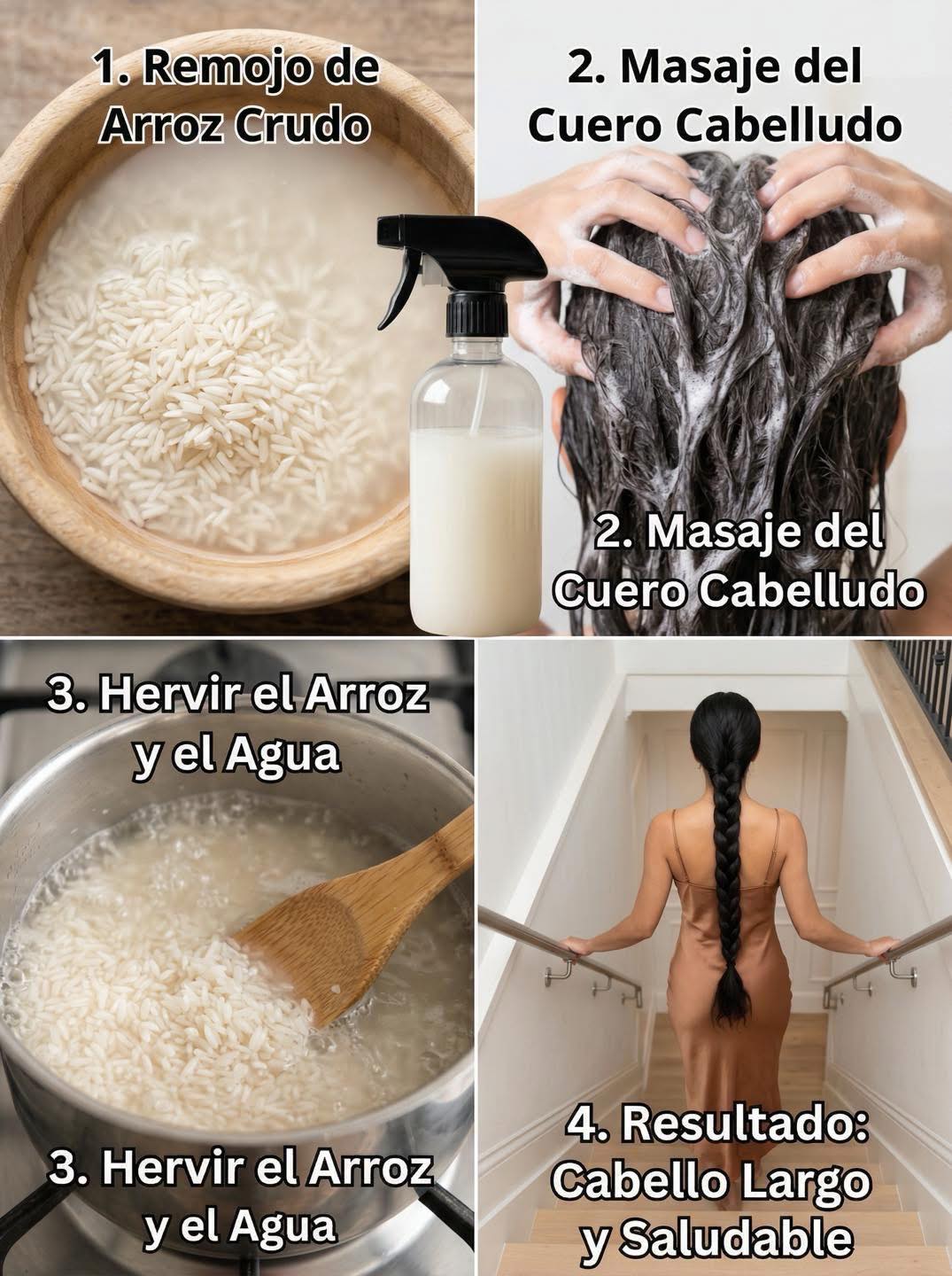Guía visual para tratamiento capilar con agua de arroz