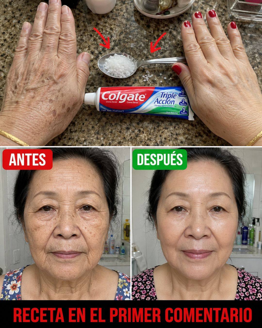 Antes y después de tratamiento casero para la piel