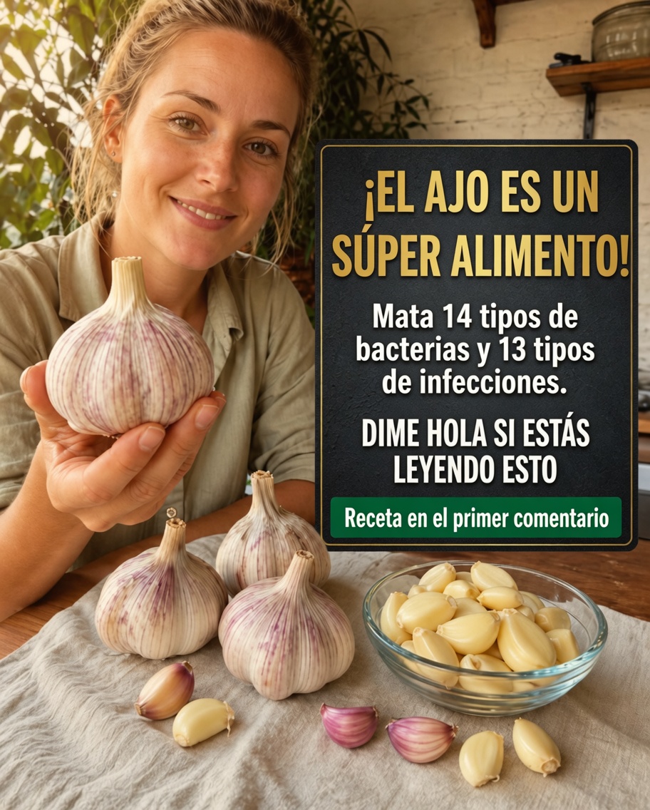 Cabezas y dientes de ajo en una mesa