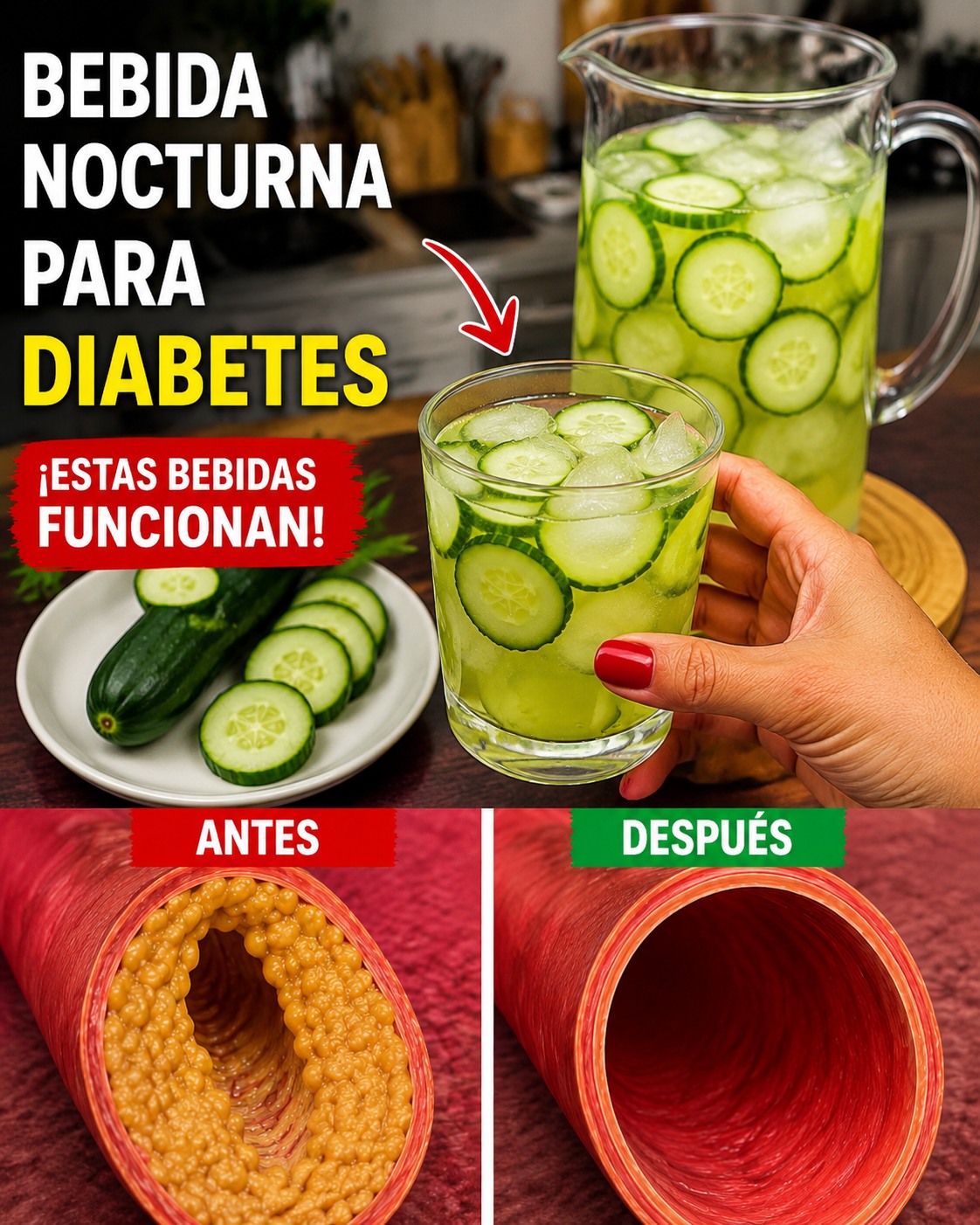 Bebida nocturna para la diabetes hecha con pepino
