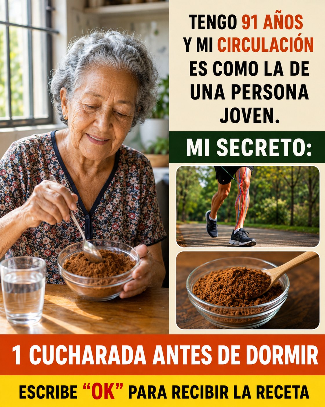 Persona mayor sonriendo mientras prepara un snack nocturno de ajo y miel