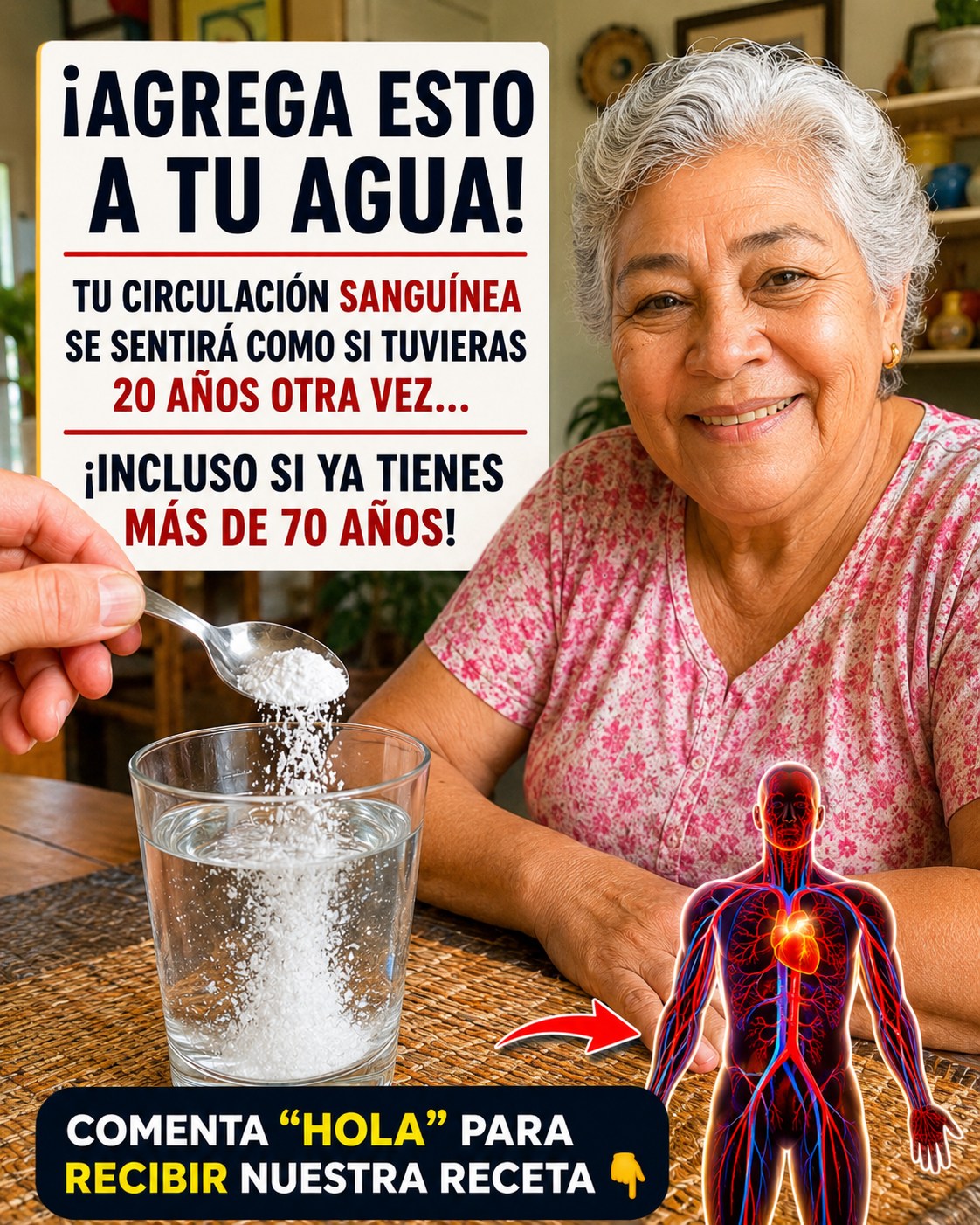 Mujer mayor bebiendo agua con sal mineral