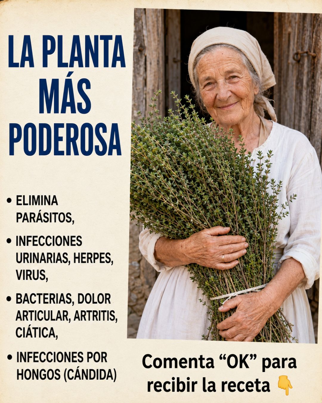 Mujer sosteniendo un ramo de hierbas medicinales