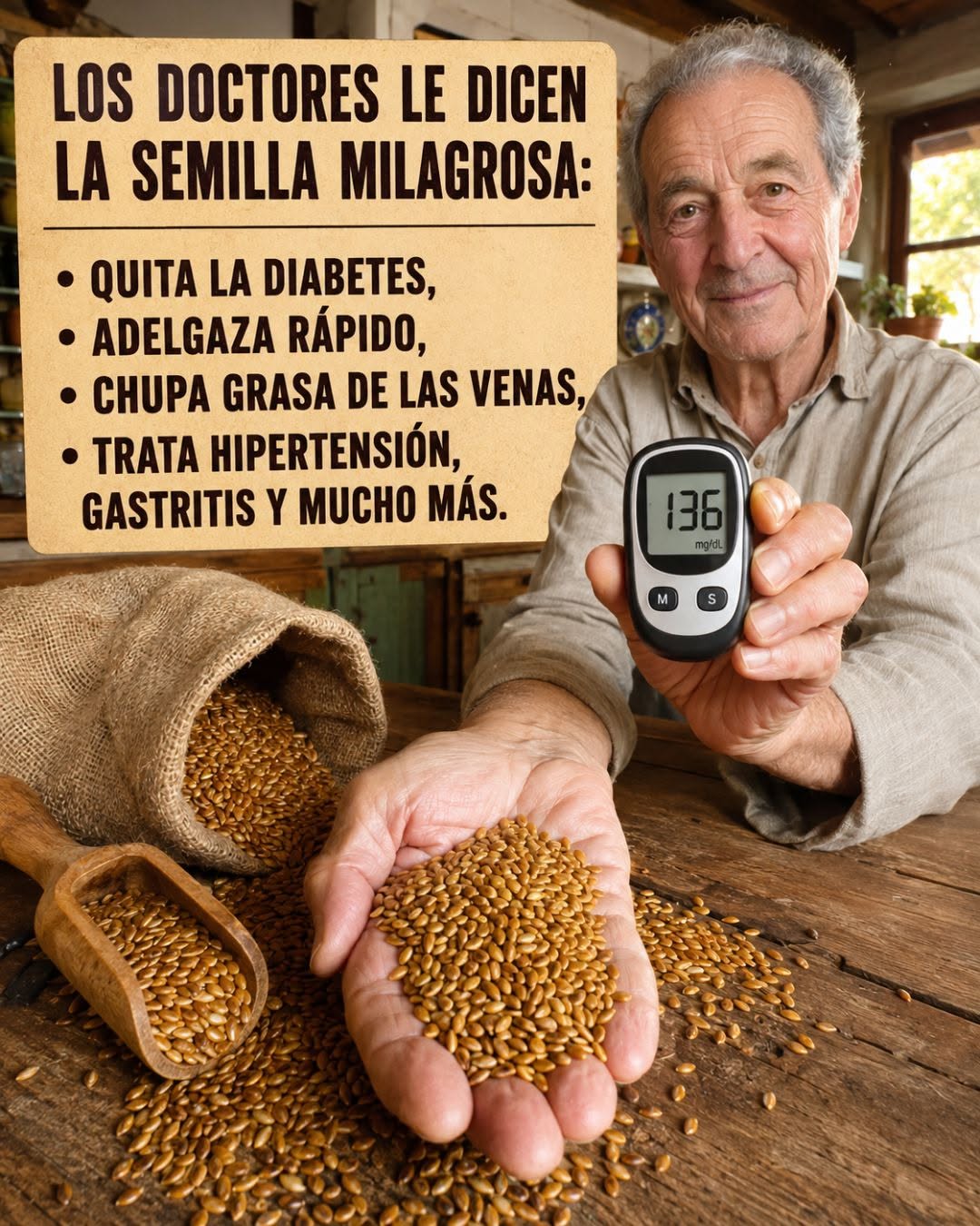 Semillas de trigo y medidor de glucosa