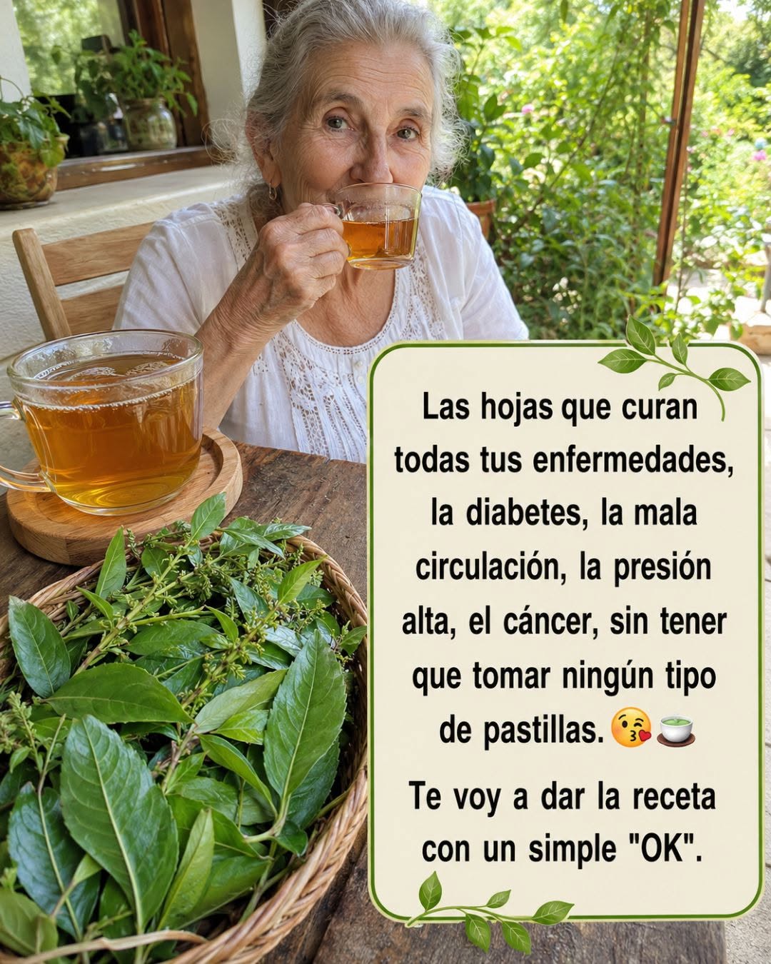 Hojas naturales en canasta