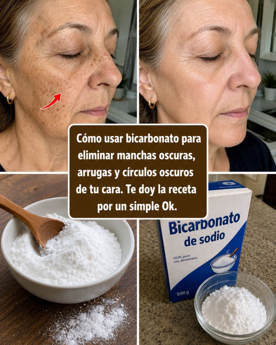 Antes y después del uso de bicarbonato de sodio en la piel