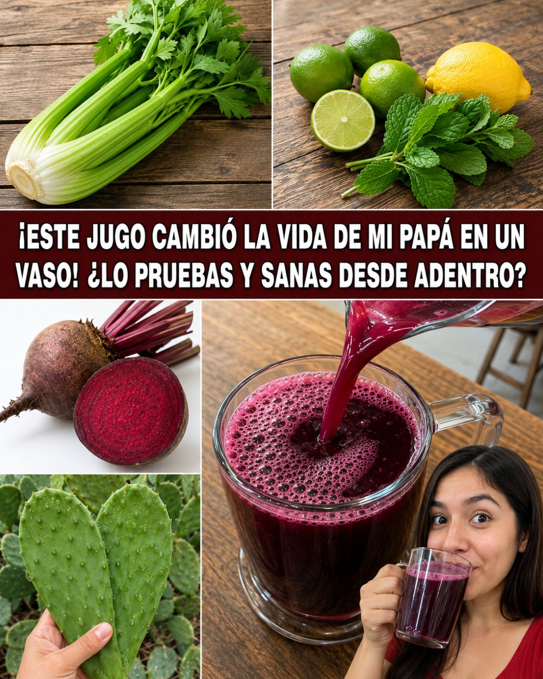 Jugo saludable hecho con remolacha, nopal, limón y apio