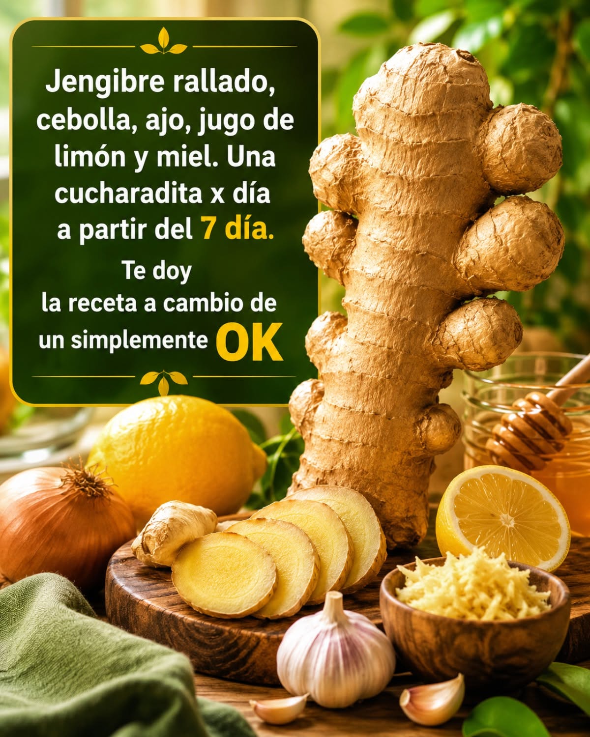 Jengibre, ajo, cebolla, limón y miel