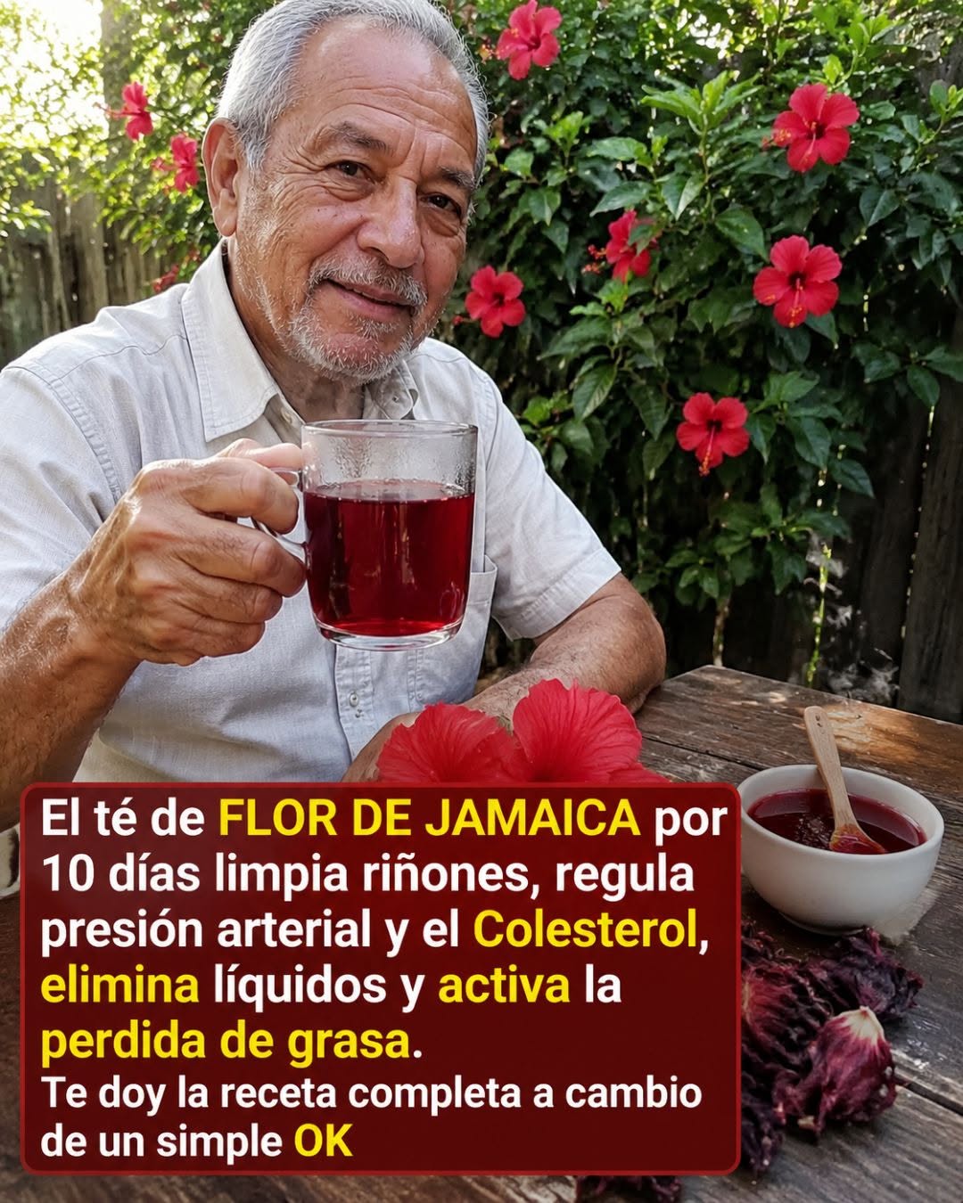 Hombre sosteniendo una taza de té de flor de jamaica