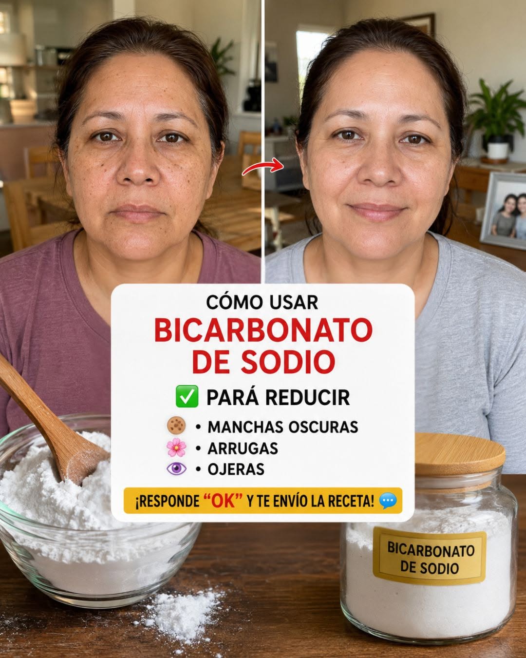 Antes y después de usar bicarbonato de sodio en el rostro