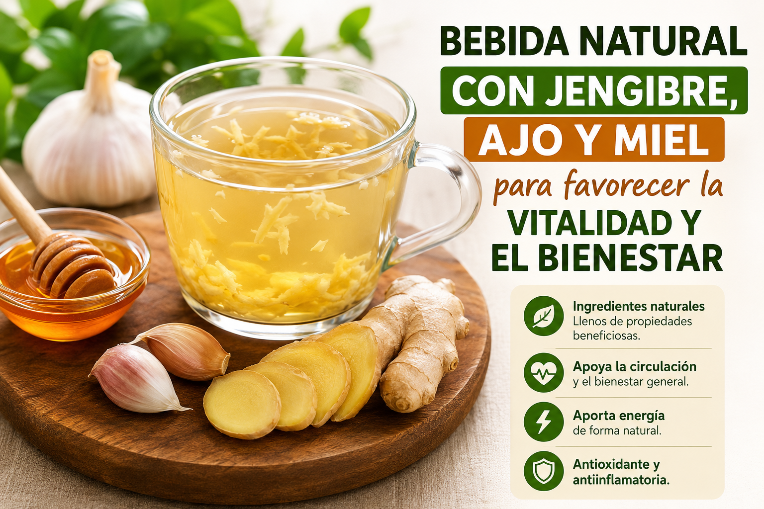 Bebida Natural de Jengibre Ajo y Miel