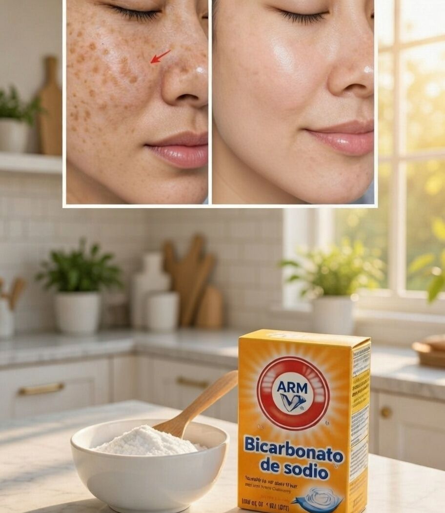Antes y después del uso de bicarbonato de sodio en la cara