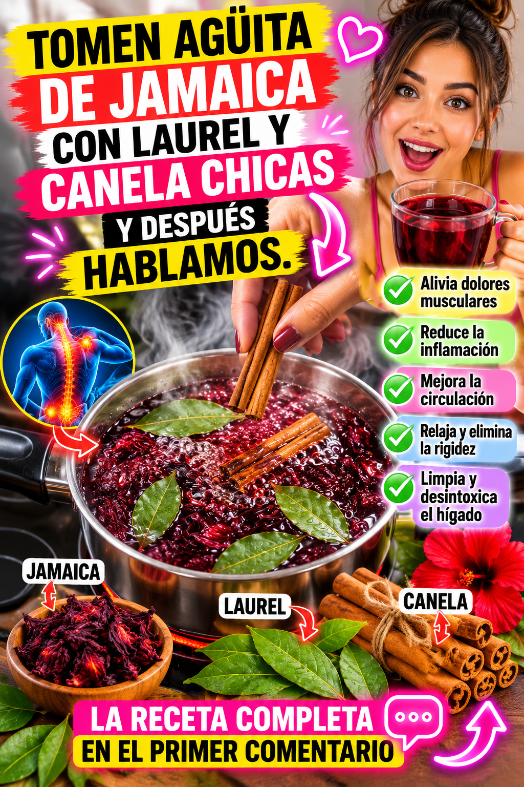 Agua de jamaica con laurel y canela