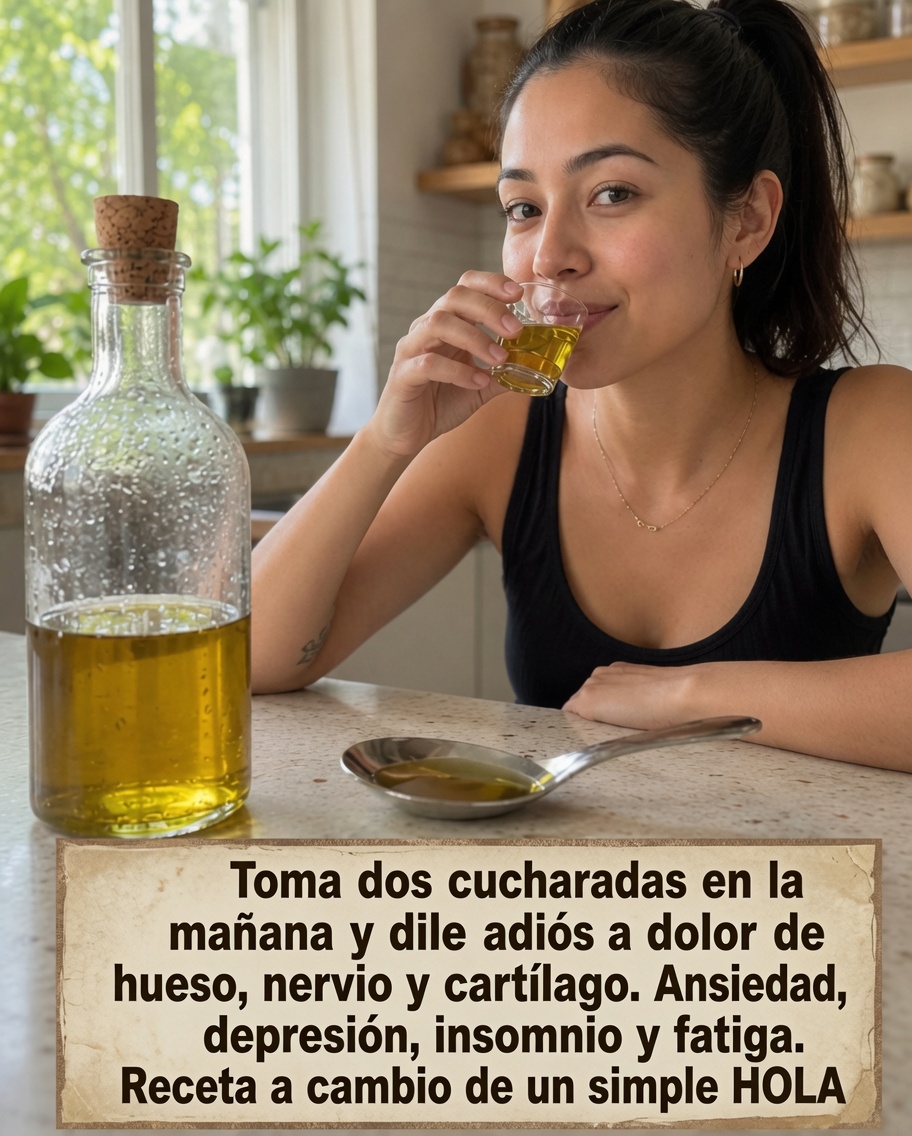 Mujer bebiendo un líquido de color amarillo