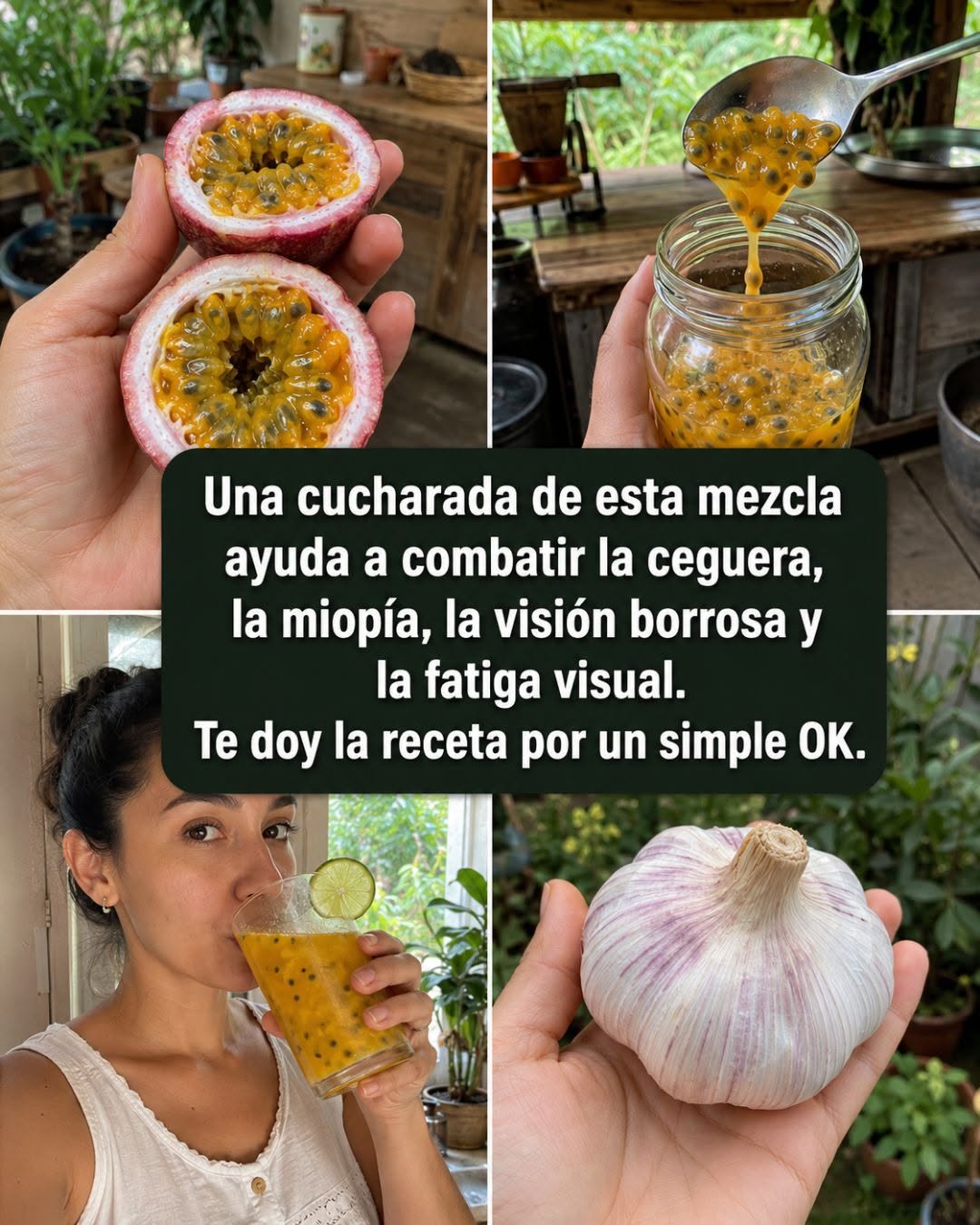 Preparación de la mezcla natural con maracuyá y ajo